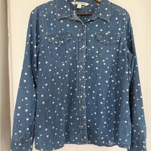 Jones New York Denim Shirt with White Stars size L